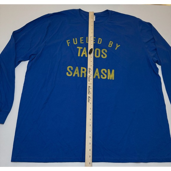 Fueled By Tacos & Sarcasm Long Sleeve Shirt Blue 3XL - Picture 3 of 5